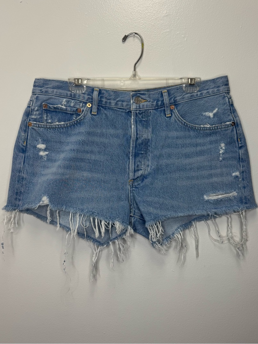Agolde Parker High Rise Light Blue Distressed Denim Jean Shorts Size 31
